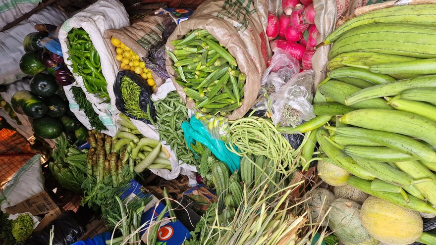 Vegetable diversity at a local shop in Entebbe, Uganda. October 2022.