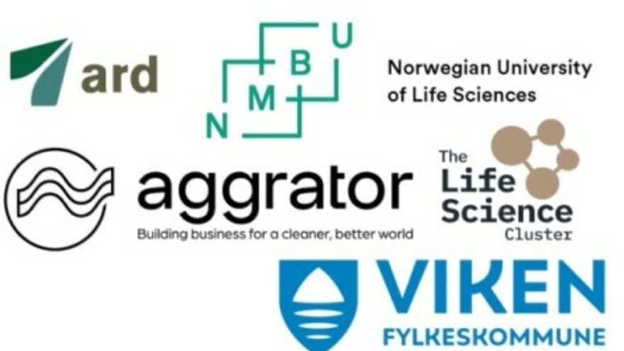 Logo NMBU, Aggrator, Ard og Viken fylkeskommune og TLSC