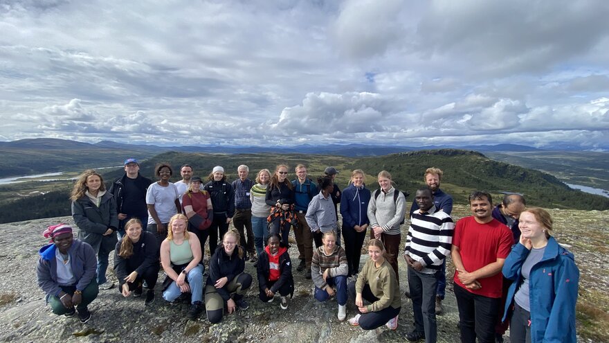 Justine Mawadri with classmates on the peak of Norway's Mount Ormtjernkampen.