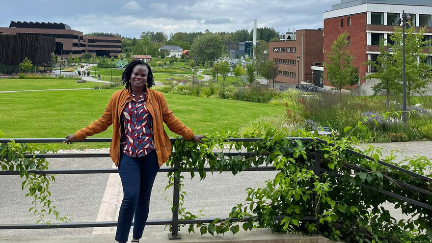 Jane Lakot on campus at the Norwegian University of Life Sciences.