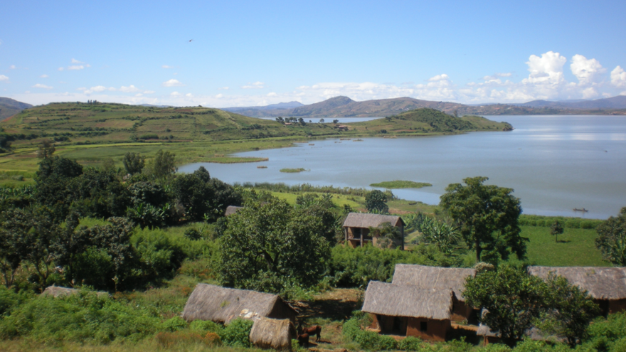 Houses overlooking a lake in Madagascar
