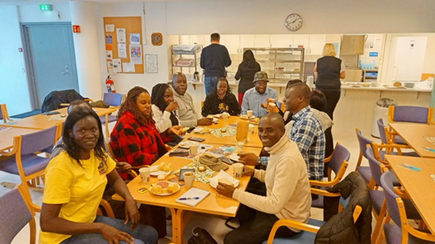 NORPART exchange student Emmanuel Okello socialises at church with other African NMBU students. 