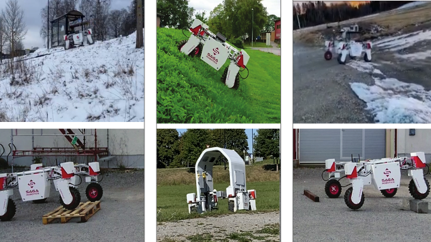 Collage av landbruksrobot i ulike terreng