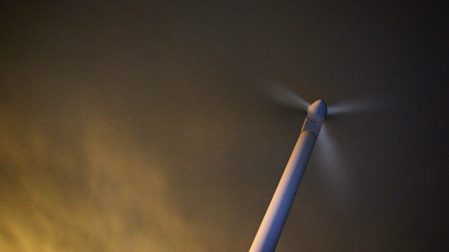 Wind turbine at night