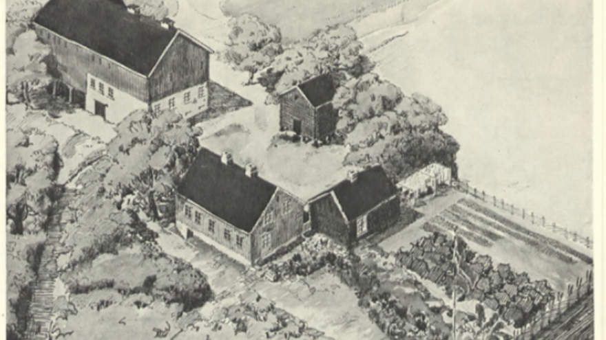 Olav L. Moen planforslag bondehager 1938, perspektiv