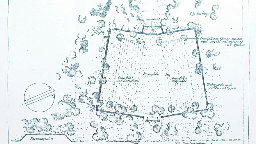 Map of Tjøtta war cemetery 1953