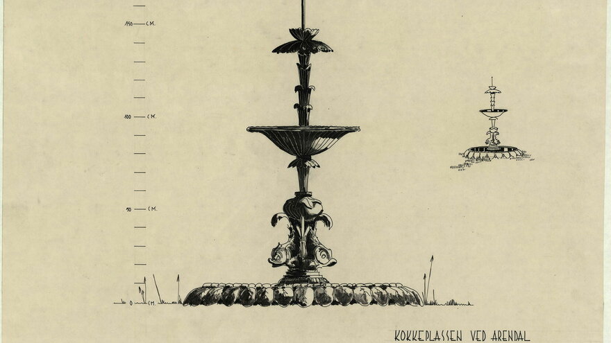Draft of fountain at Kokkeplassen, 1964