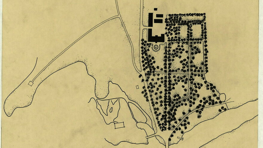 Fossum park 1739, map based on Archive documents and made in 1959