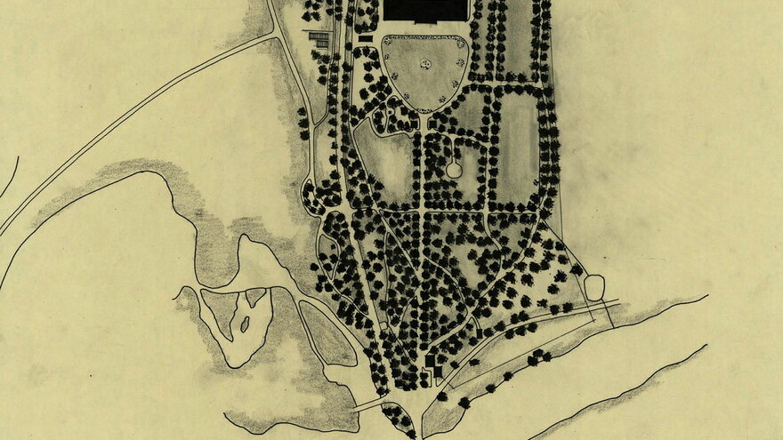 Fossum park 1868, map based on Archive documents made in 1959