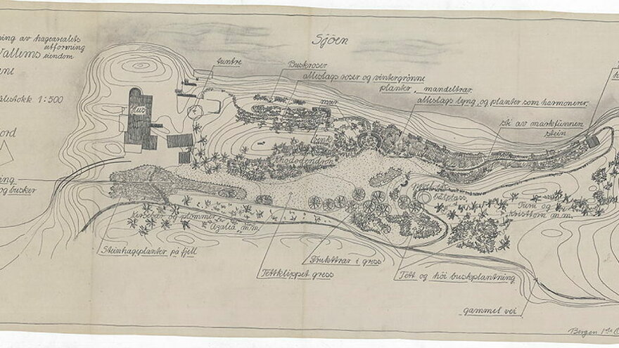 Plan for project Vikedal, Erviken from 1951 by Torborg Zimmer Frölich.