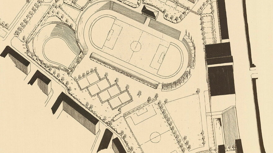 Plan for Jordal sports park Oslo, Eyvind Strøm 1936.