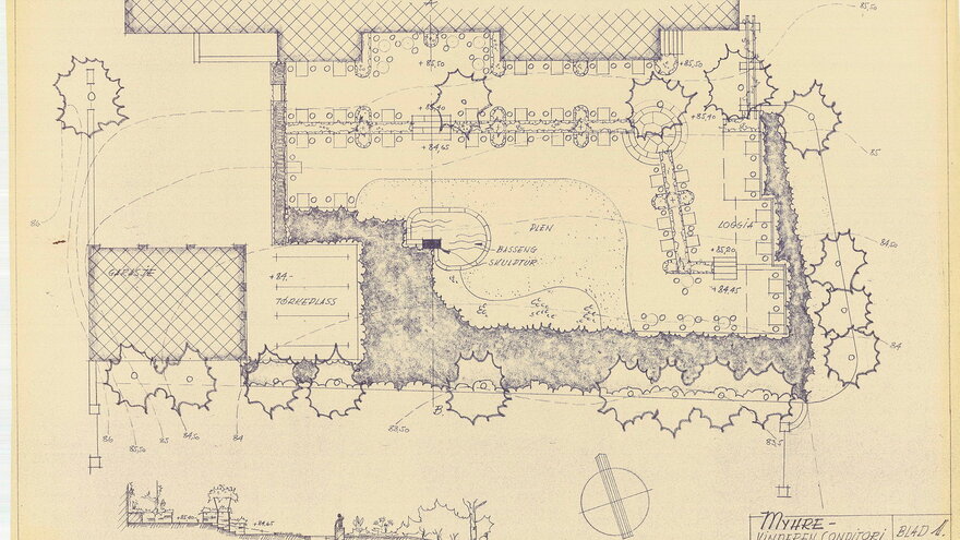 Proposal for the garden of the cafe and bakery Vinderen Conditori 1945. Partly realized.