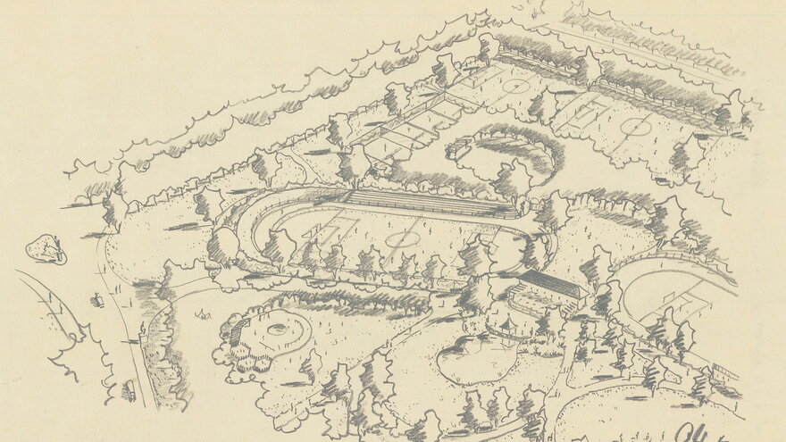 Proposal for Horten Lystlunden 1947 by Eyvind Strøm.