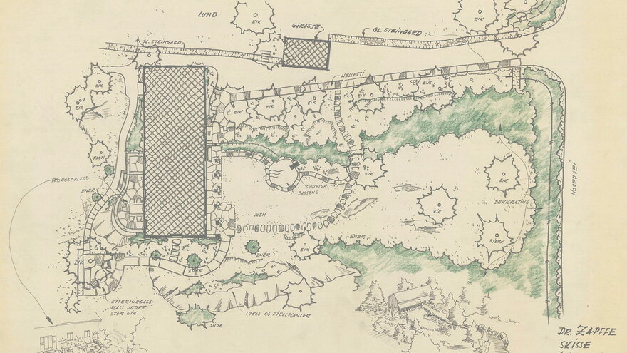 Sketches for private gardens 1942 and 1944 by Eyvind Strøm.