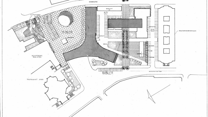 Proposal of Grindaker & Gabrielsens for the public space in the Government quarter 1961 (ILA archive)
