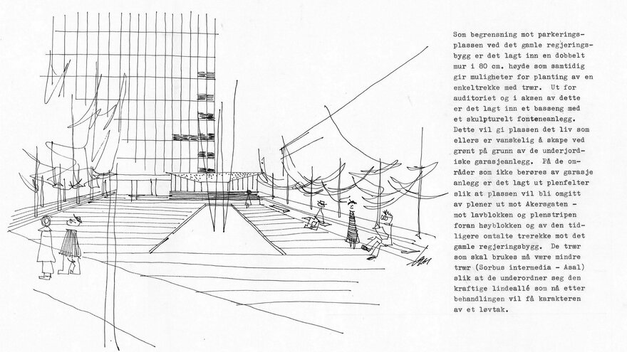 Proposal for the pond in front of the building. Grindaker & Gabrielsen (ILA archive)