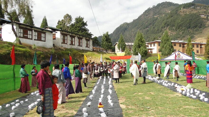 Farmers holding a biodiversity fair including genebank samples multiplied by community bank groups in Eastern Bhutan in 2011.