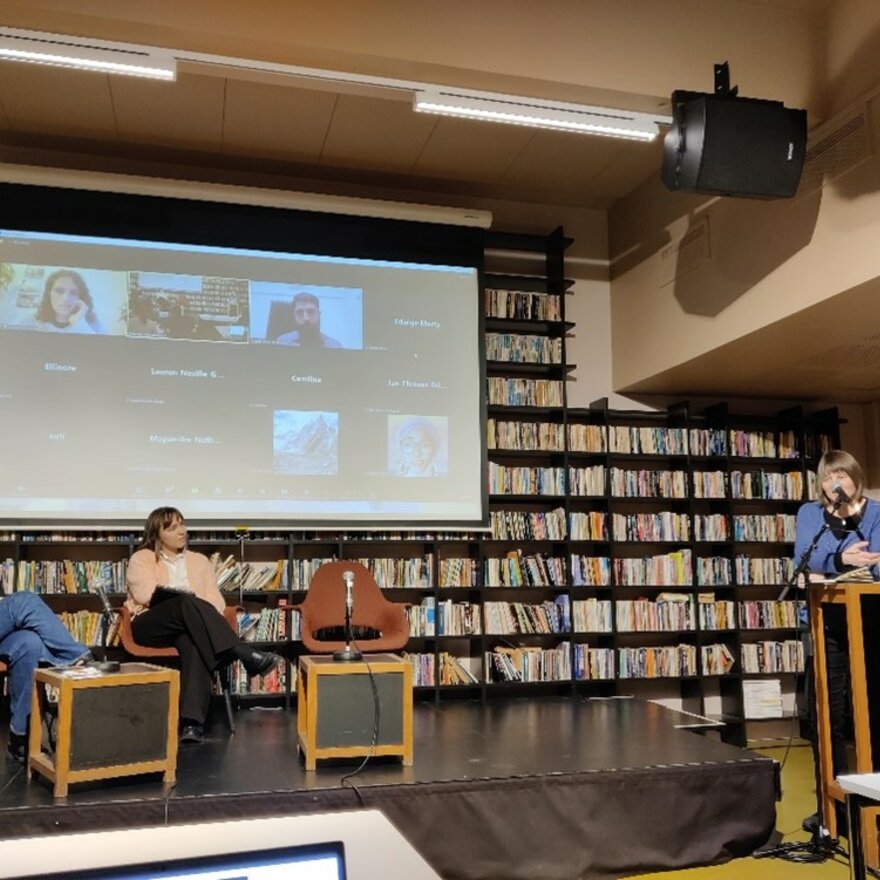 Prof Siri Eriksen (NMBU) chairing the panel discussion and Q&A with Fahad Hossain, Douwe van Schie, Thea Erfjord and Ida Strømsø.