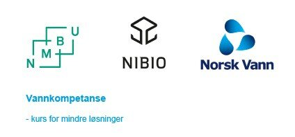 Logoene til NMBU, NIBIO og Norsk Vann