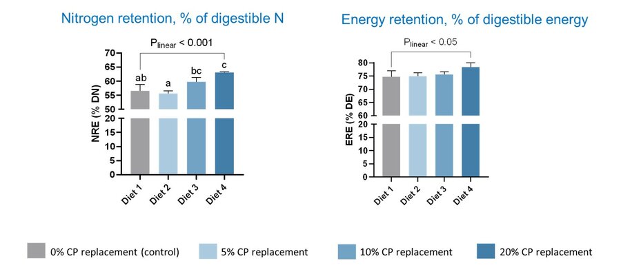 Results nitrogen and energy retention in fish fed p. variotii
