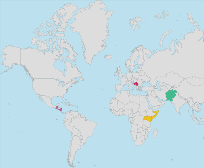 Countries featured in the EU Horizon2020 project ICT4COP.