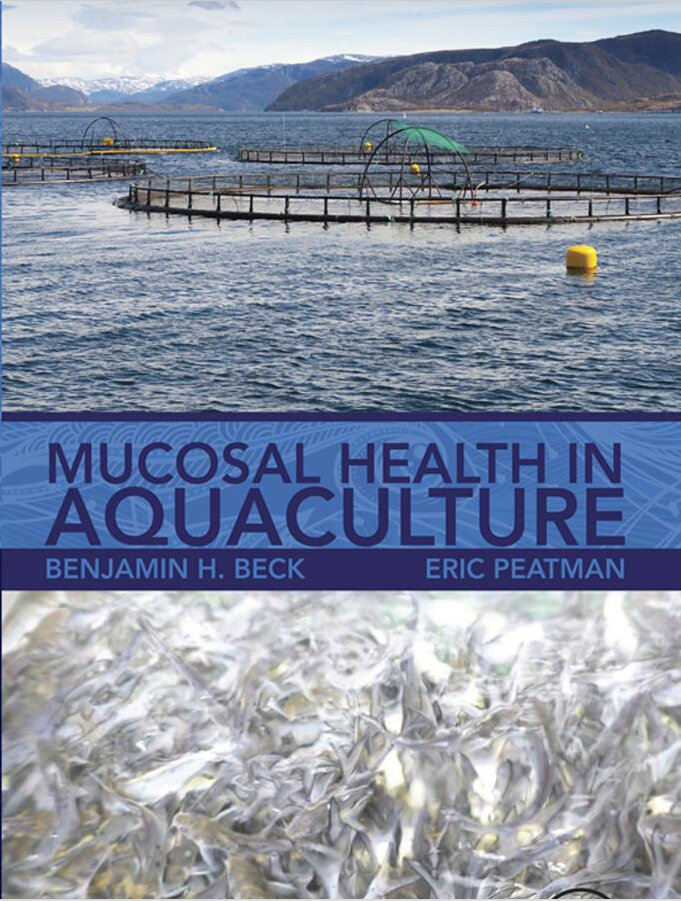 Forsiden til den nye boka om fiskehelse og fiskeimmunologi. Bokens tittel er:Muscosal Health in Aquaculture.