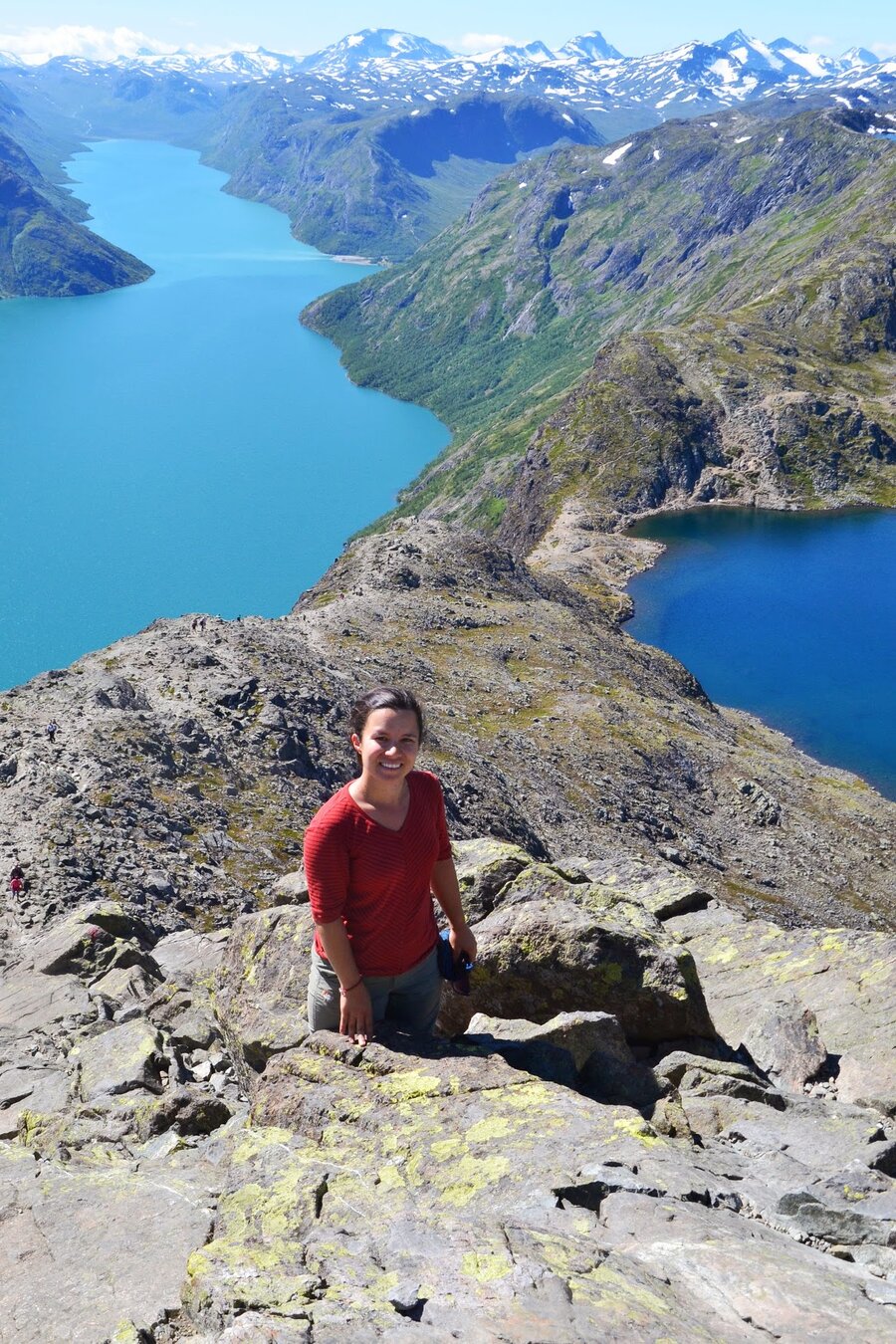 Hiking Besseggen Ridge, Norway. 