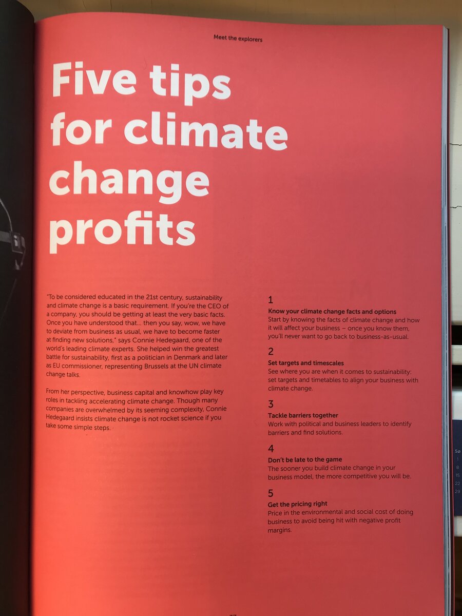 Connie Hedegaard er presentert som Climate Thought Leader i magasinet