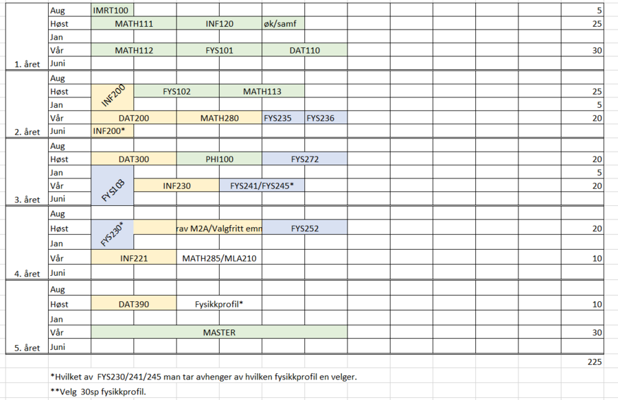 Fysikk studieplan