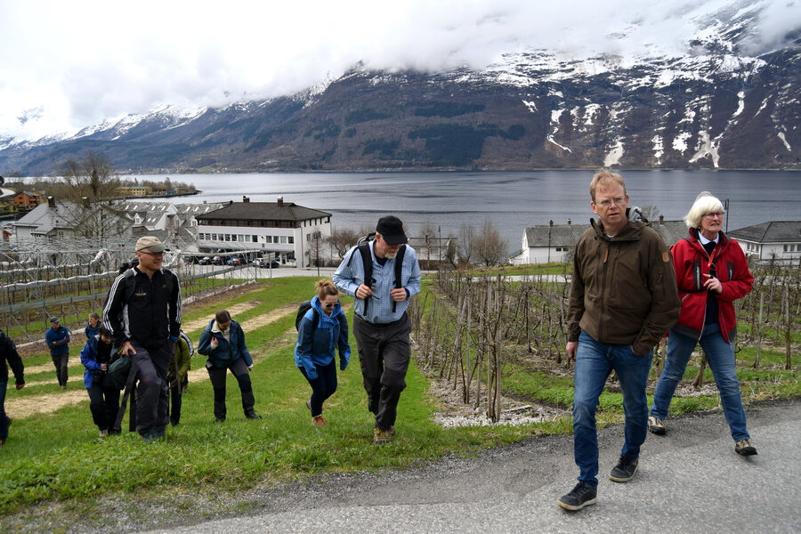 Reiselivsforskarar frå NMBU på guida tur i Elvadalen i Lofthus, Hardanger