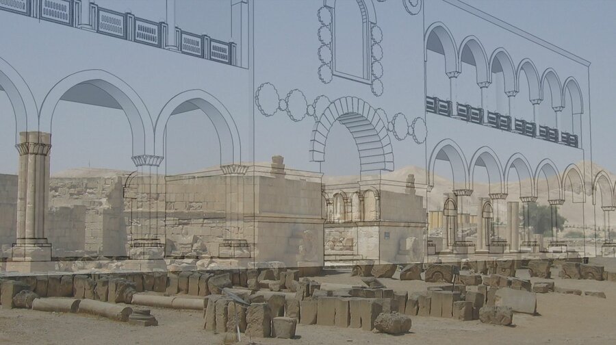 En tidlig skisse i arbeidet med å rekonstruere Hisham Palace digitalt.