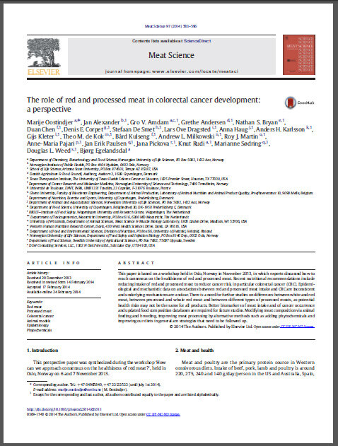 Bilde av forsiden på artikkelen skrevet av Marije Oostindjer et al (inkludert Bjørg Egelandsdal) i etterkant av Sunnere storfekjøtt-workshopen i Oslo novemer 2013.