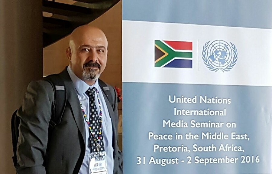 Ramzi Hassan under FN-seminaret om fred i Midtøsten i Sør-Afrika nylig.